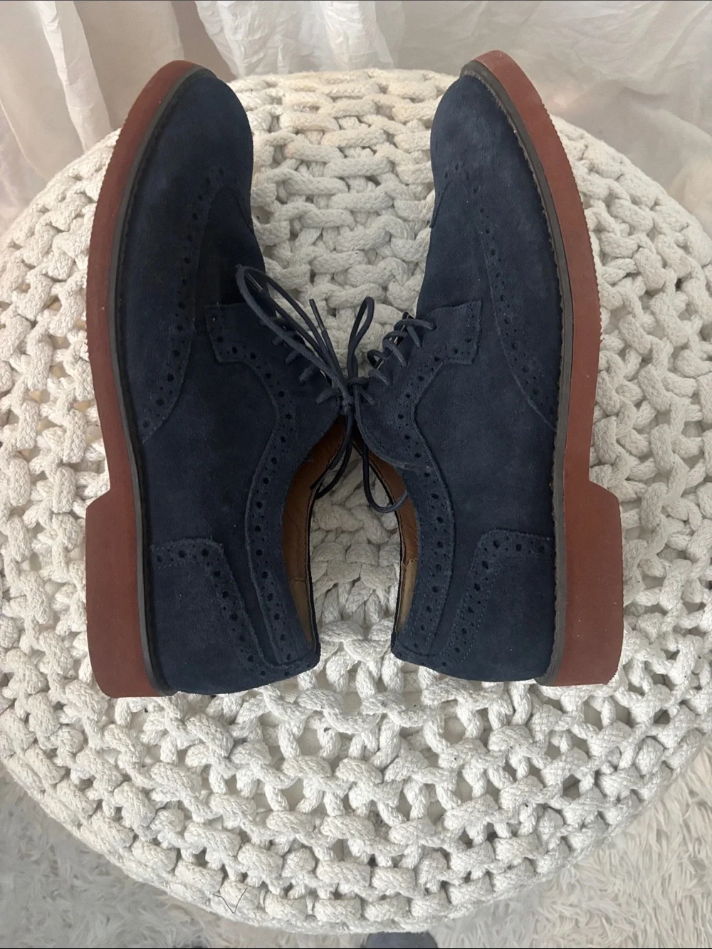 Alfani Navy Suede Wingtip Derbys with Brown Sole